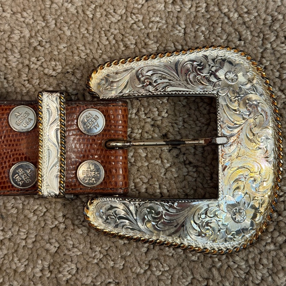 Vintage Montana Leather Silversmiths Silver Plate Buckle Belt